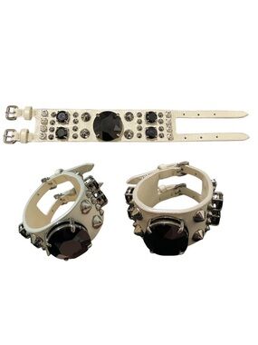 miu miu leather spike crystal punk bracelet white